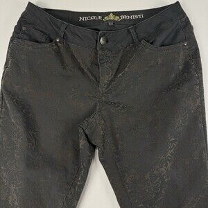 Nicole Benisti Signature Jacquard Skinny Pants Grey Velvety Baroque Print sz10